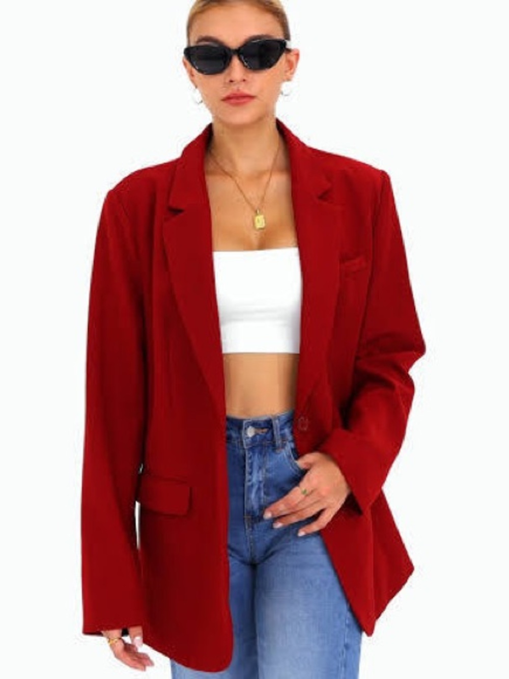 NWT BTFBM Women’s Blazer | Size Medium | Cherry Burgundy | Oversized
